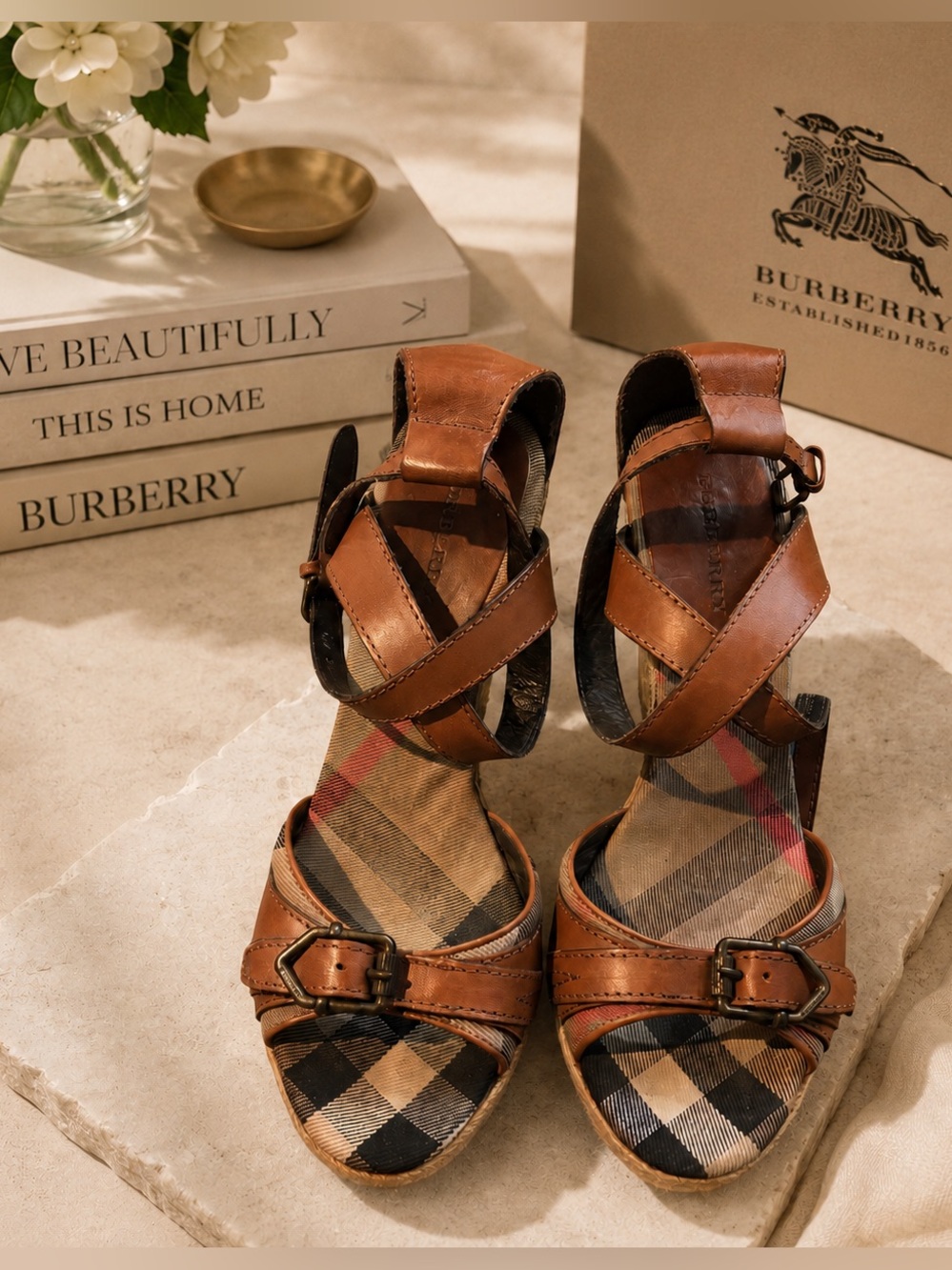 ✨ Burberry Nova Check Plaid Espadrille Wedge Sandals ✨